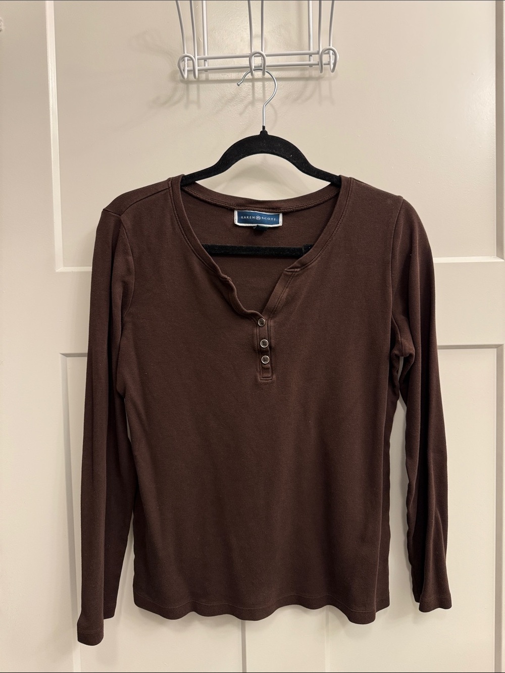 Karen Scott Chocolate Brown Long-Sleeve Henley Top